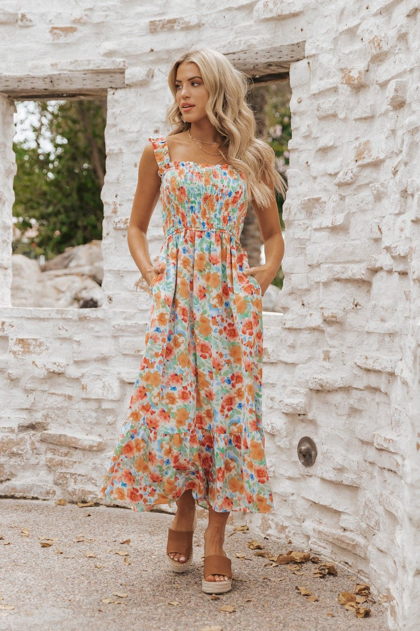 Caribbean Green Floral Smocked Maxi Dress-FINAL SALE Riviera Maxi Dress