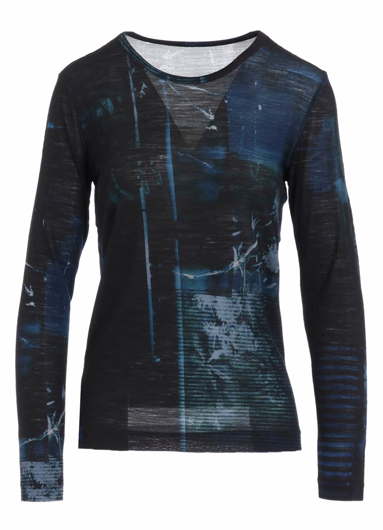 Affordable Leather Motorcycle Jackets BLURRY FLOWER PRINTTED ROUND NECK LONG SLEEVE T