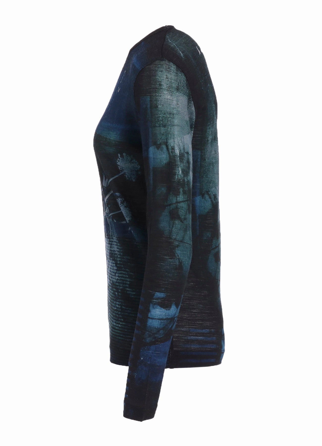 Quilted Jackets On Sale BLURRY FLOWER PRINTTED ROUND NECK LONG SLEEVE T