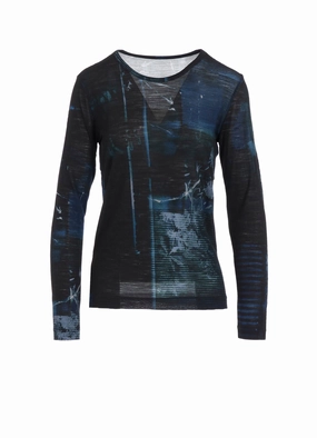 Where To Buy Leather Jackets That Last BLURRY FLOWER PRINTTED ROUND NECK LONG SLEEVE T