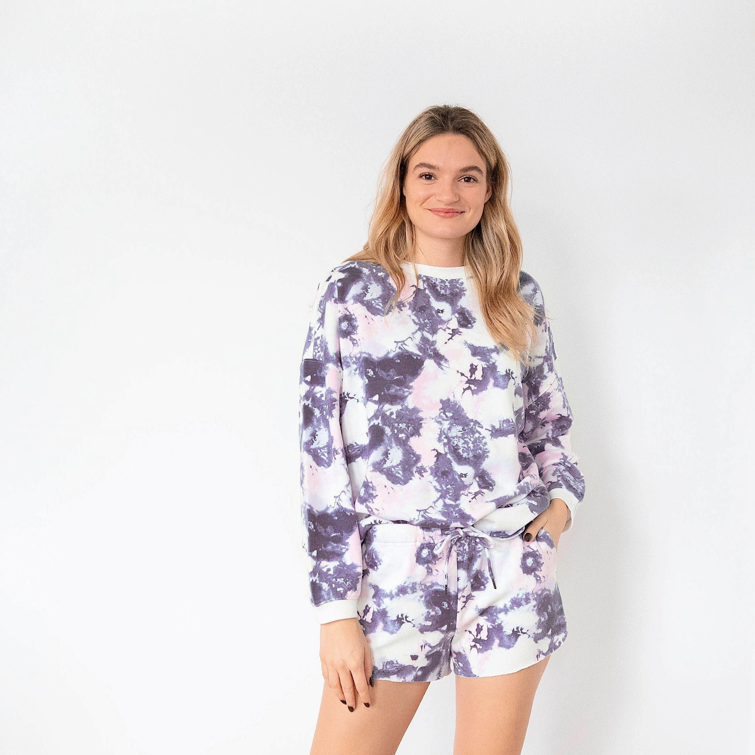 Ladies' Blue Pink Tie Dye Comfortwear Collection Shorties Italian Hooded Sweatshirts