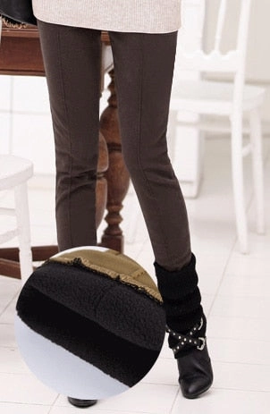 High Waisted Stretch Cargo Pants Winter Warm Women Stretch Elastic Pencil Pants