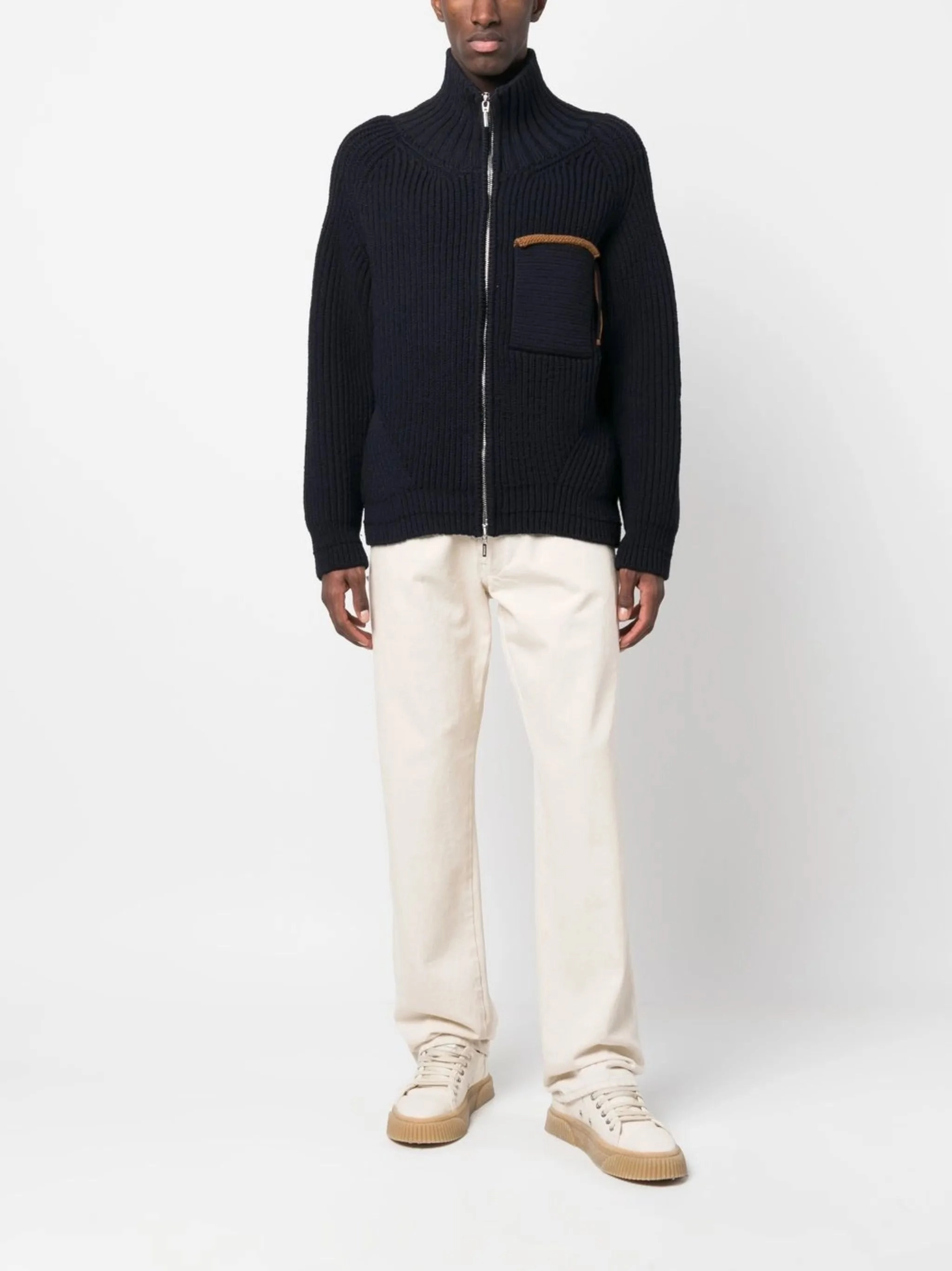 contrast-line high-neck cardigan Relais Knitwear