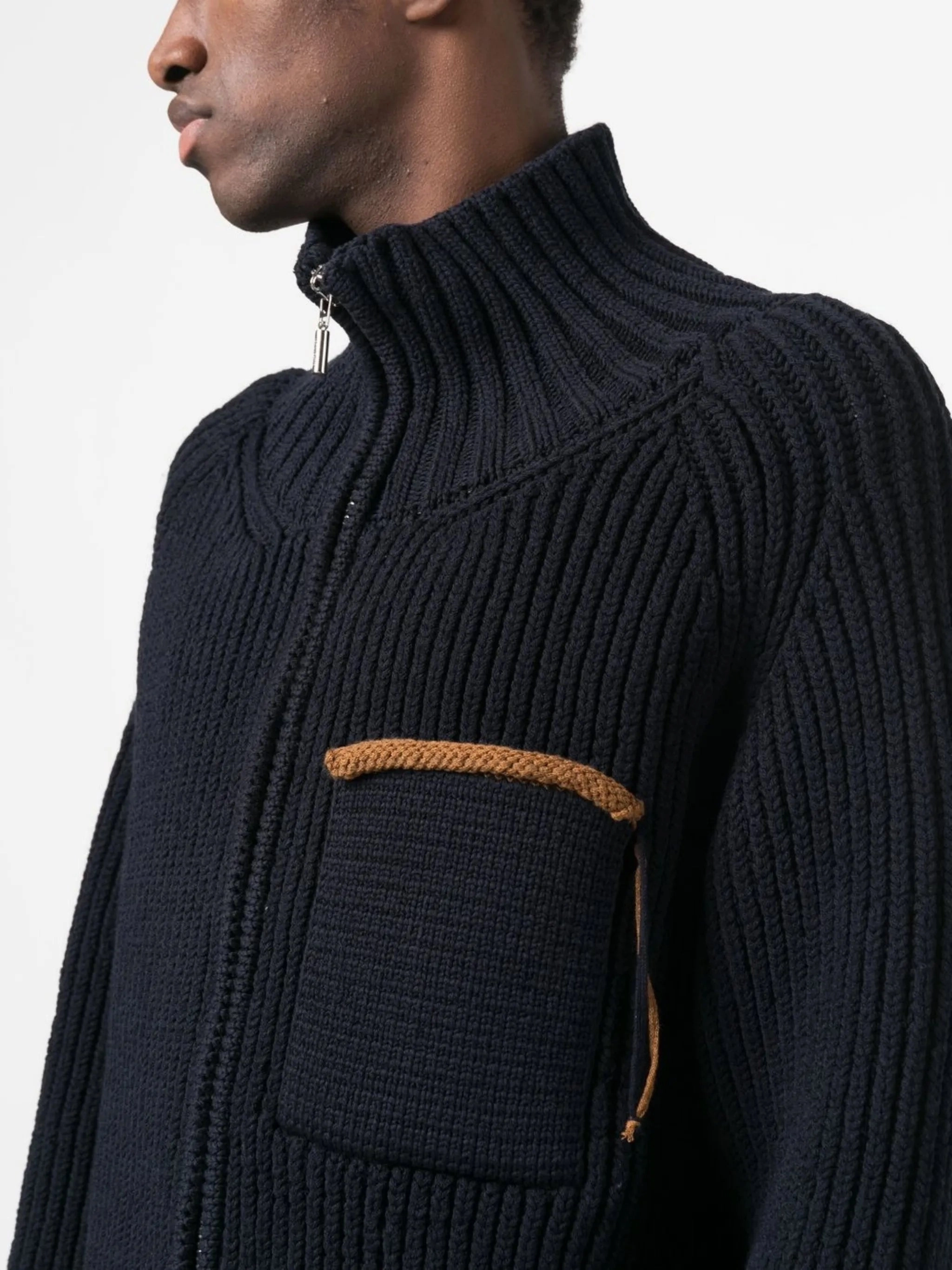contrast-line high-neck cardigan Best Affordable Knitwear