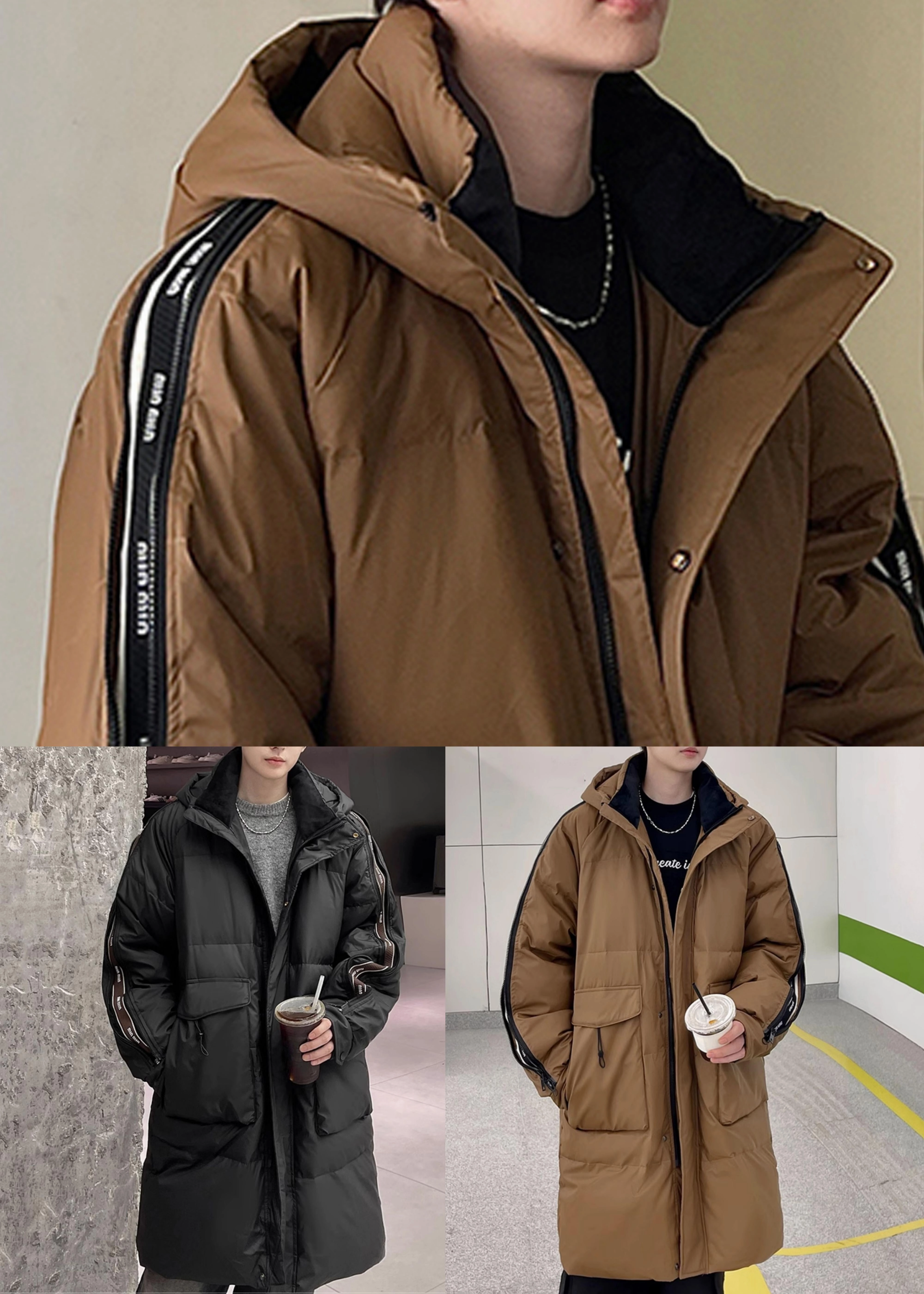 Cool Caramel Zippered Print Duck Down Men Down Coats Winter RJ018 Tech Coats