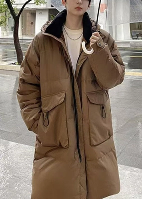 Cool Caramel Zippered Print Duck Down Men Down Coats Winter RJ018 Wool Sweater Coats