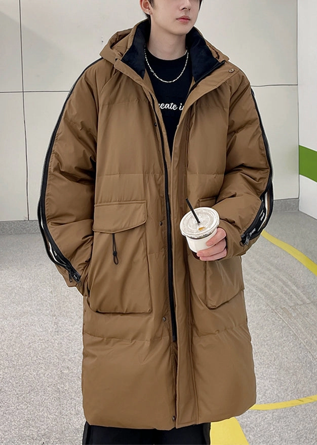 Long Coats In India Cool Caramel Zippered Print Duck Down Men Down Coats Winter RJ018