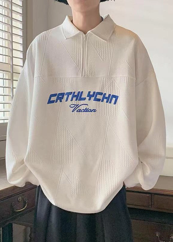 Zip Sweatshirts Cotton TC034 Sweatshirts Loose Polo White Letter Zippered Men Spring