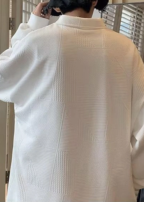 Cotton TC034 Sweatshirts Loose Polo White Letter Zippered Men Spring