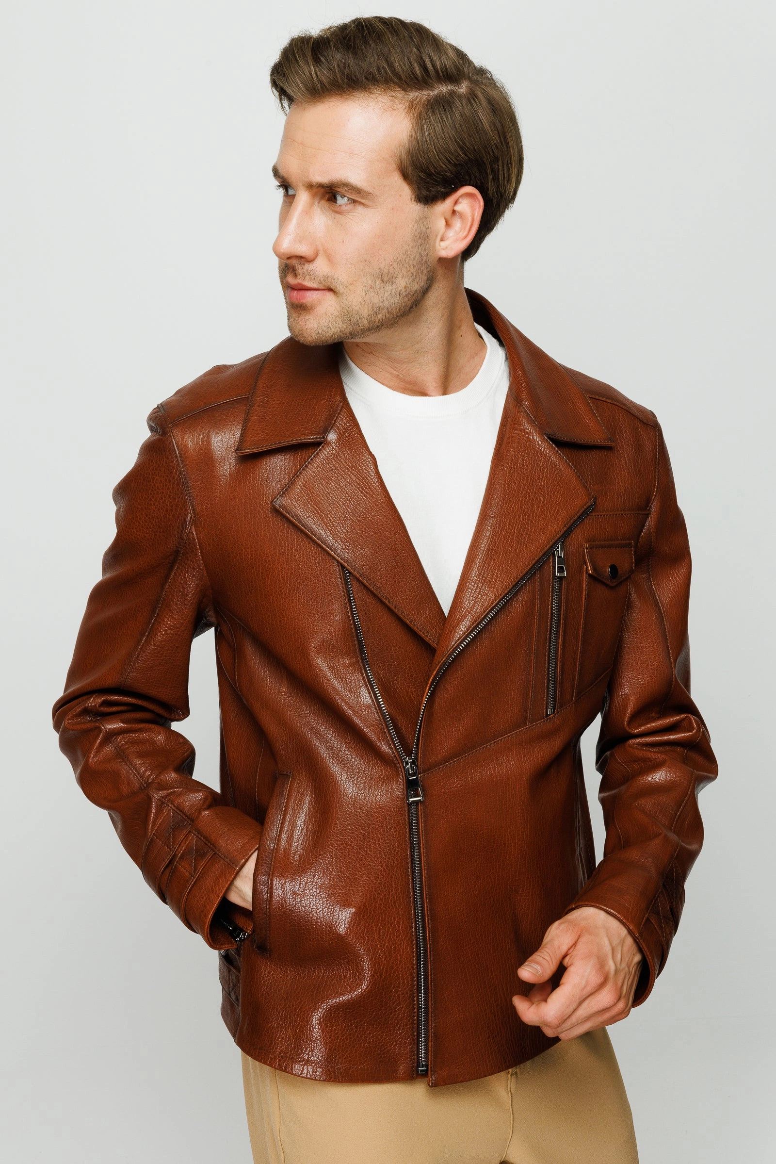 Summer Jackets Long The Monola Tan Leather Men Jacket