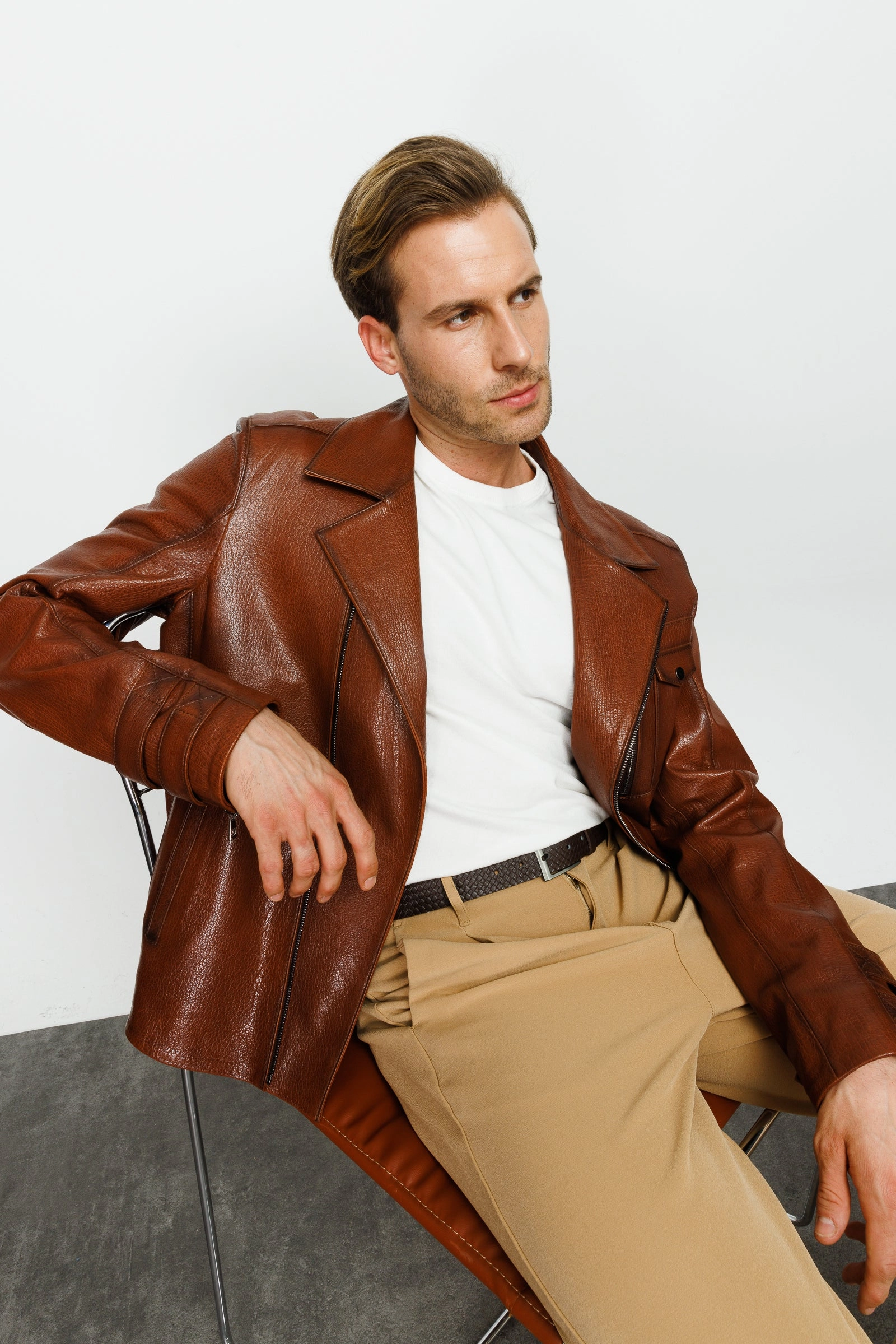 Spring Work Jackets The Monola Tan Leather Men Jacket