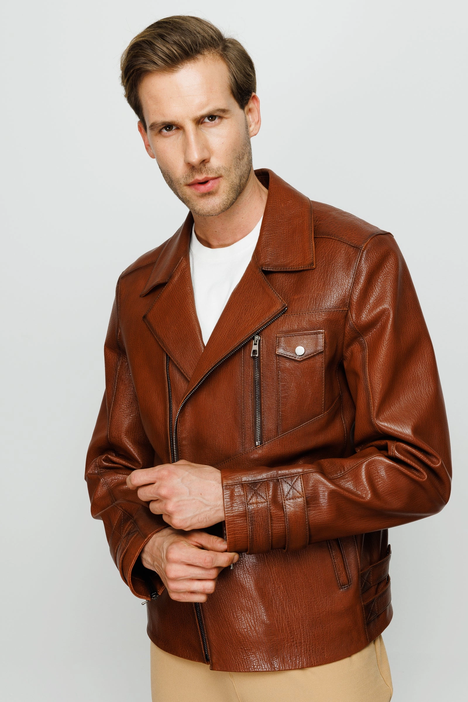 The Monola Tan Leather Men Jacket Patagonia Custom Jackets