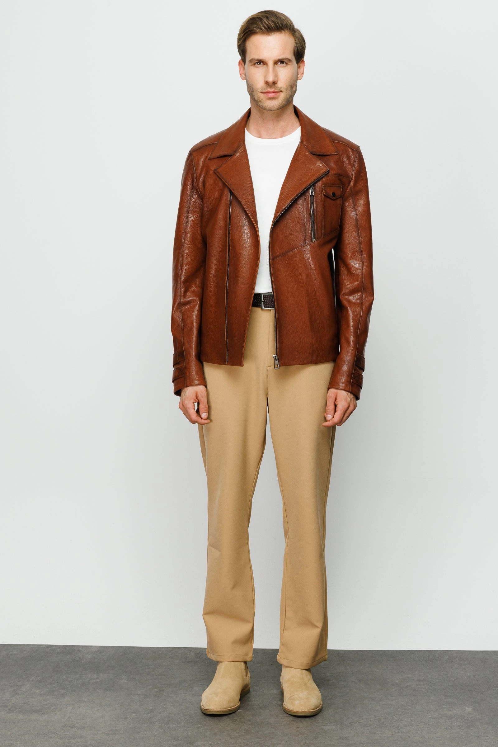 Fire Dept Jackets The Monola Tan Leather Men Jacket