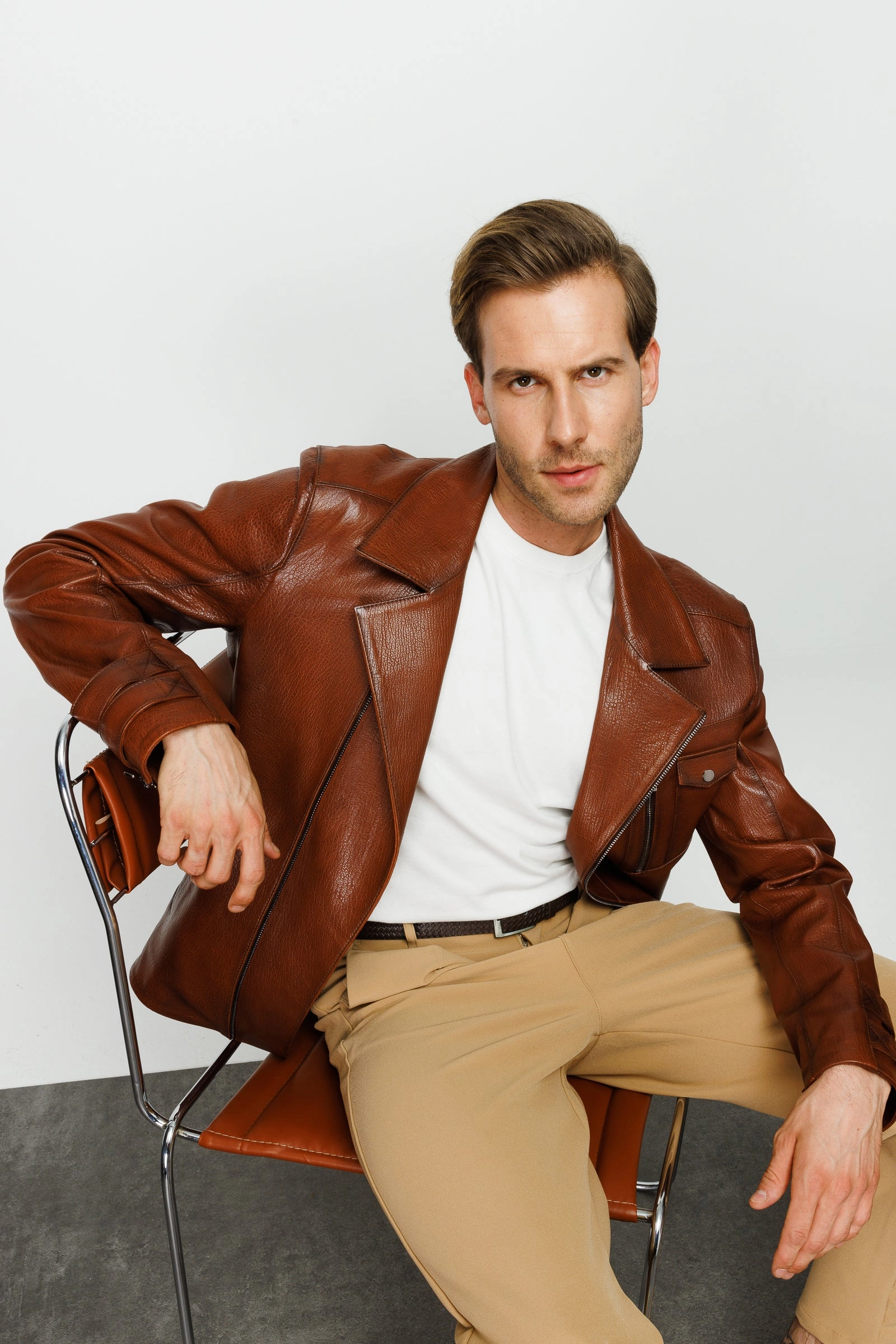 Snowboaring Jackets The Monola Tan Leather Men Jacket