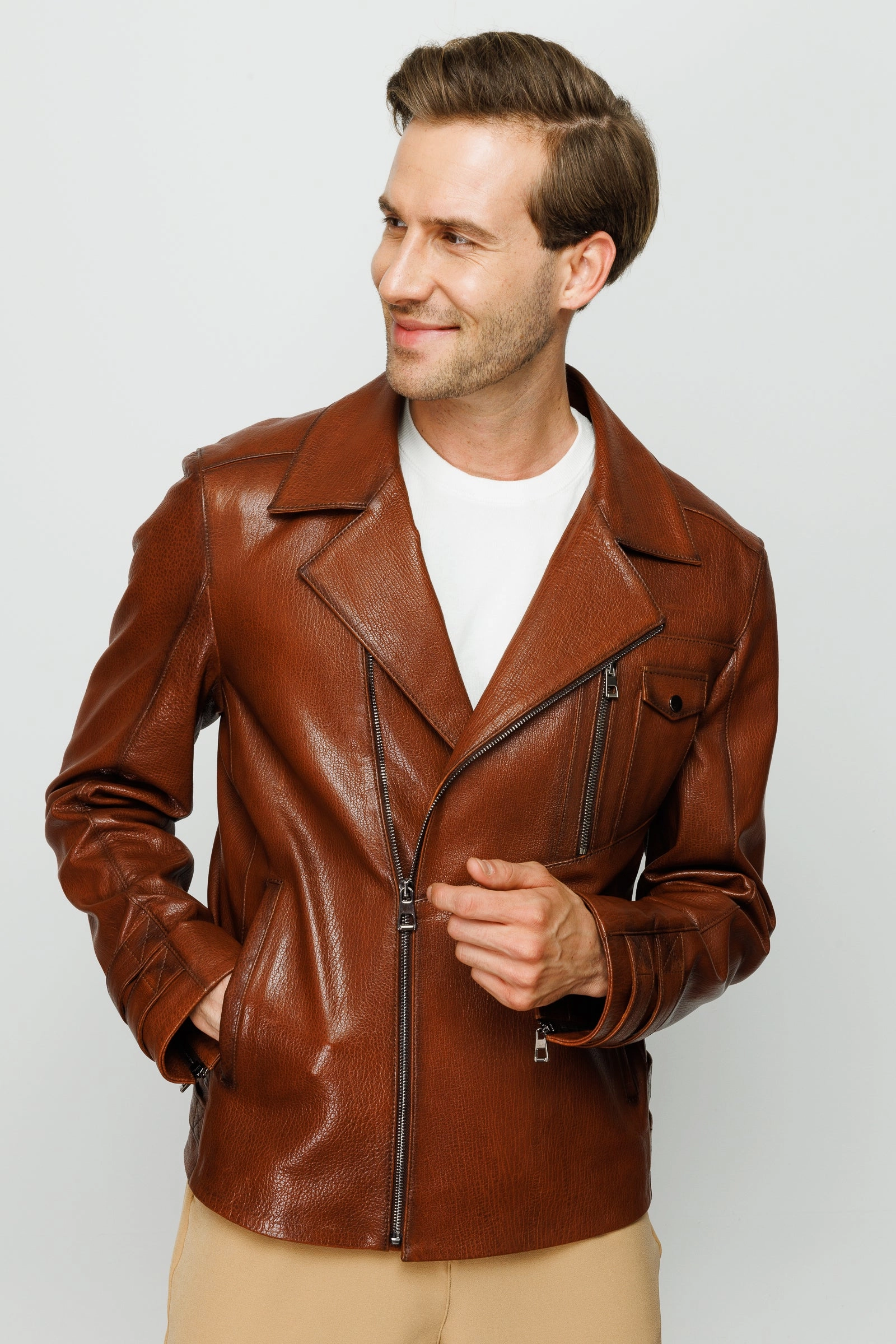 All In Motion Jackets The Monola Tan Leather Men Jacket