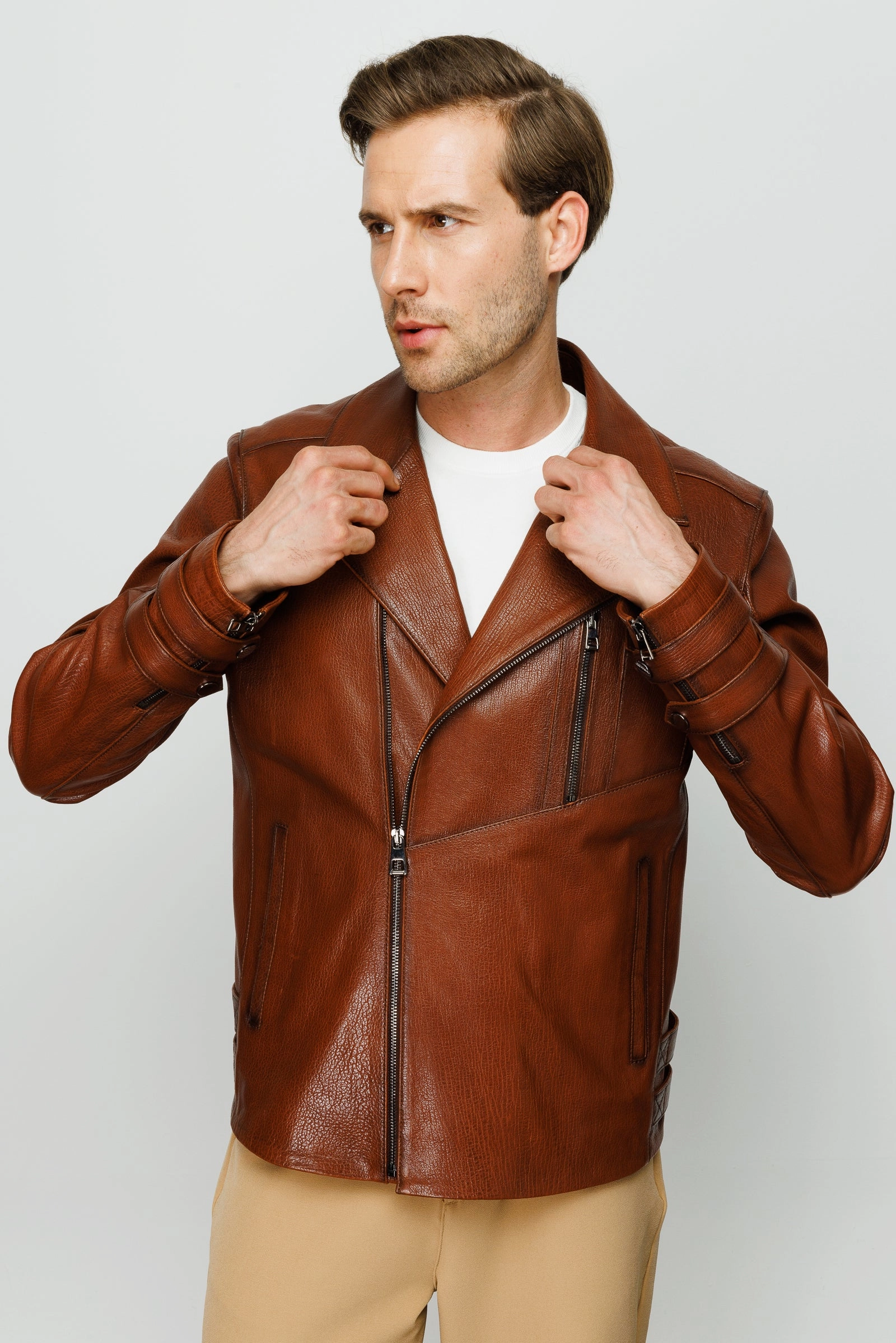 Flower Jackets The Monola Tan Leather Men Jacket