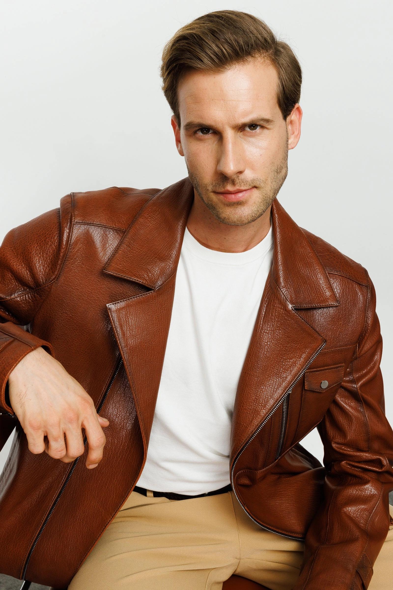 The Monola Tan Leather Men Jacket Hybrid Jackets