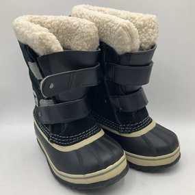 Bunny Snow Boots Size 10: Sorel Black/White Velcro Strap Snow Boots