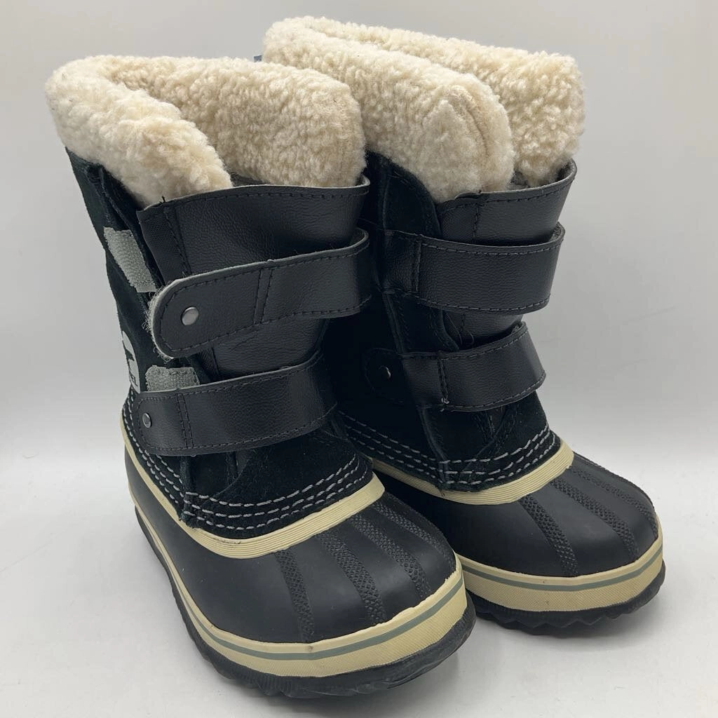 Size 10: Sorel Black/White Velcro Strap Snow Boots Snow Boots Plus Size