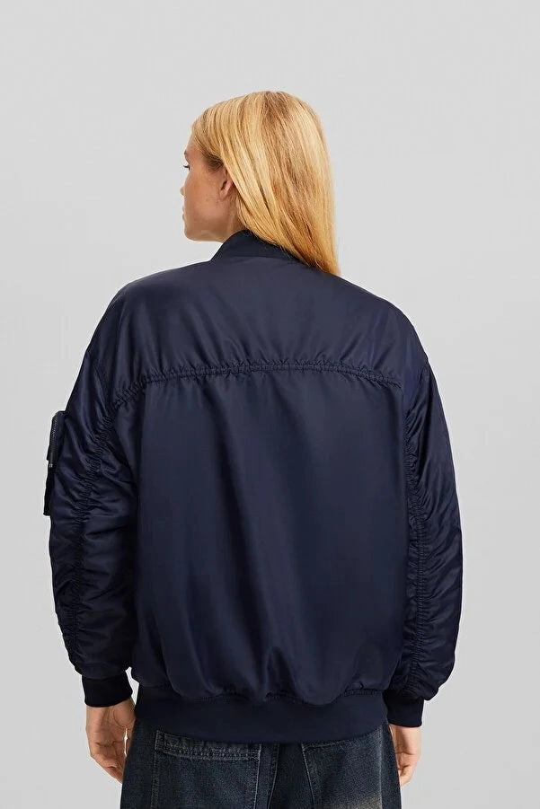 Bershka Women's Bomber model nylon blend puffer Coat 3 4 Coats