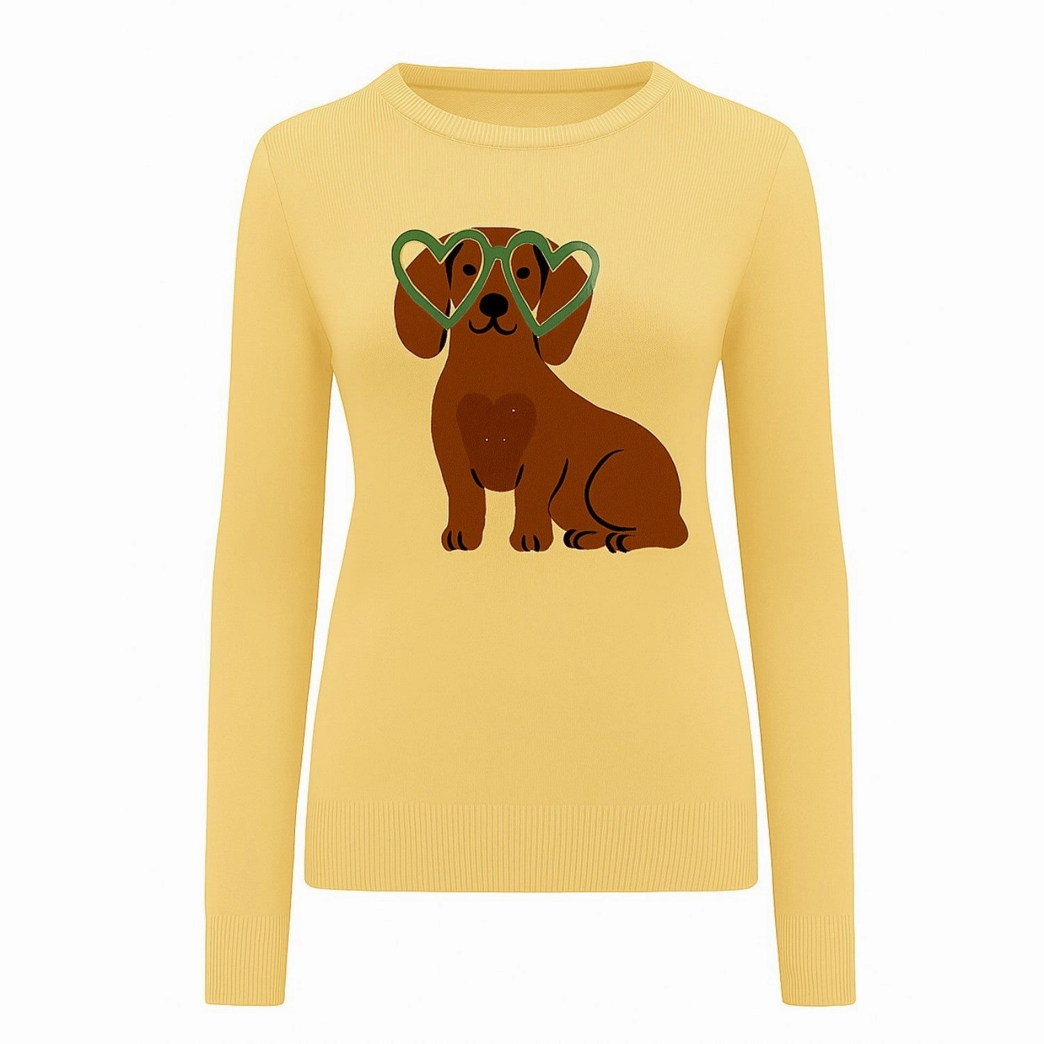 Genuine Fair Isle Knitwear Women's yellow dog jacquard vintage knitwear