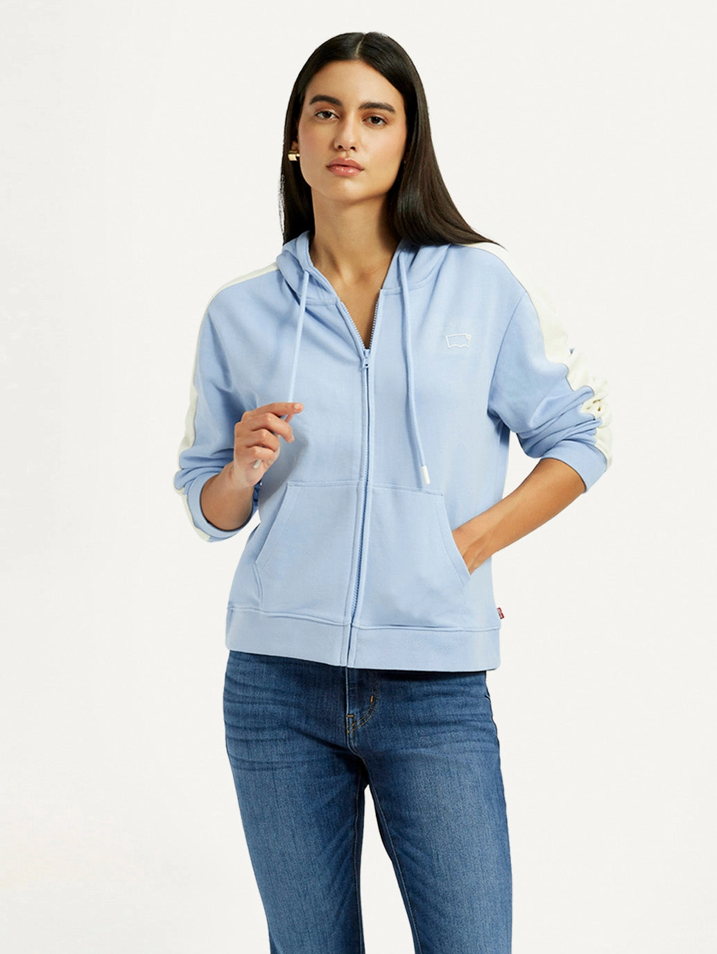 Box Of Sweatshirts Women's Striped Light Blue Hooded Sweatshirt