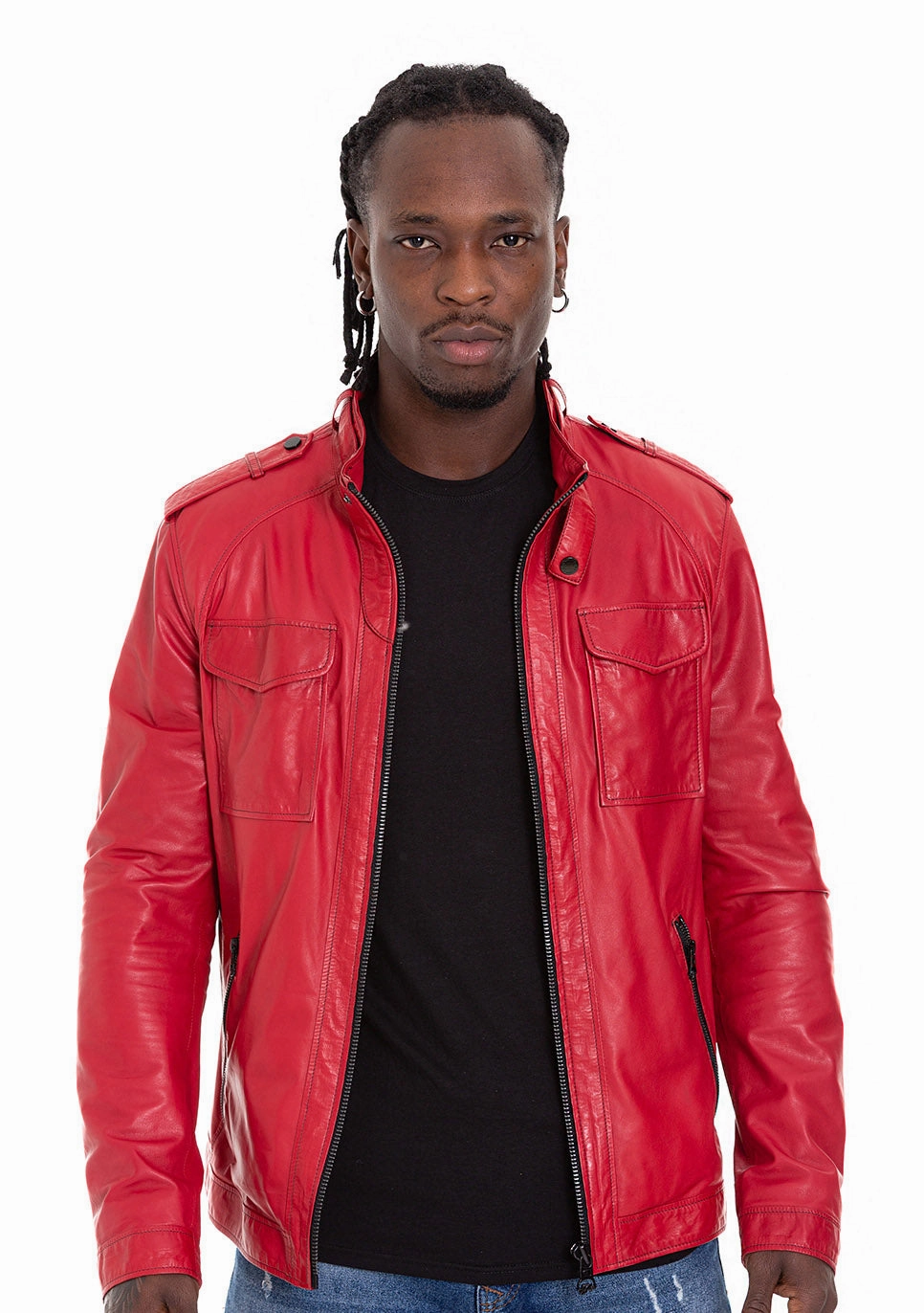 The Ravine Red Leather Men Jacket Custom Barber Jackets