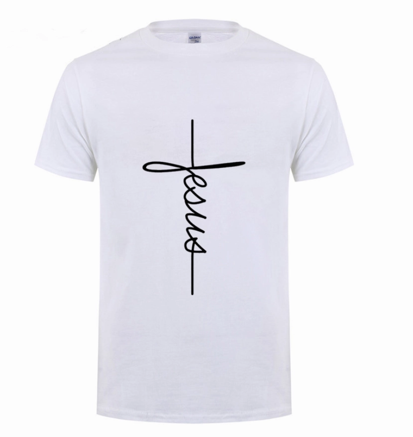 Jesus Cross Short Sleeve Letters print Men T-shirts