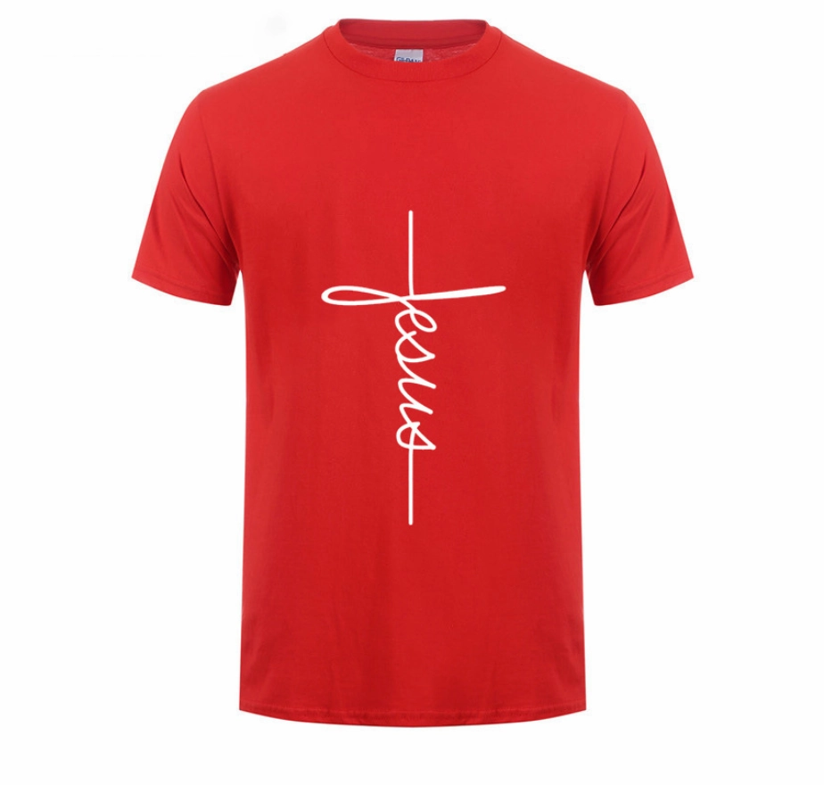 Jesus Cross Short Sleeve Letters print Men T-shirts