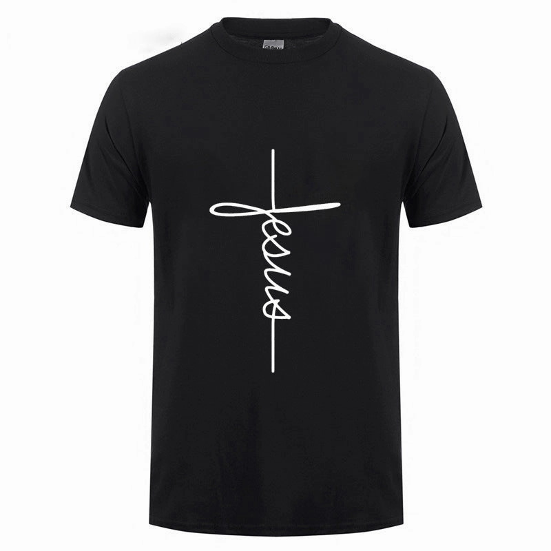 Promo T Shirts Jesus Cross Short Sleeve Letters print Men T-shirts