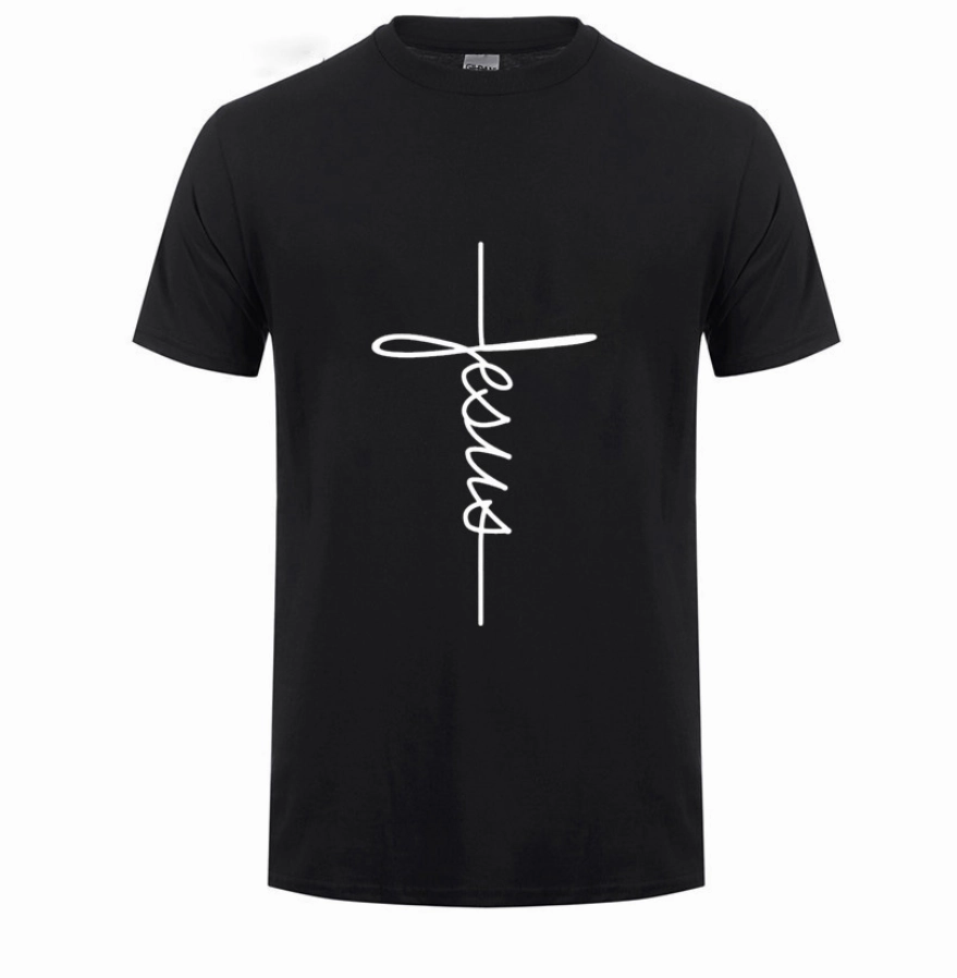 Jesus Cross Short Sleeve Letters print Men T-shirts