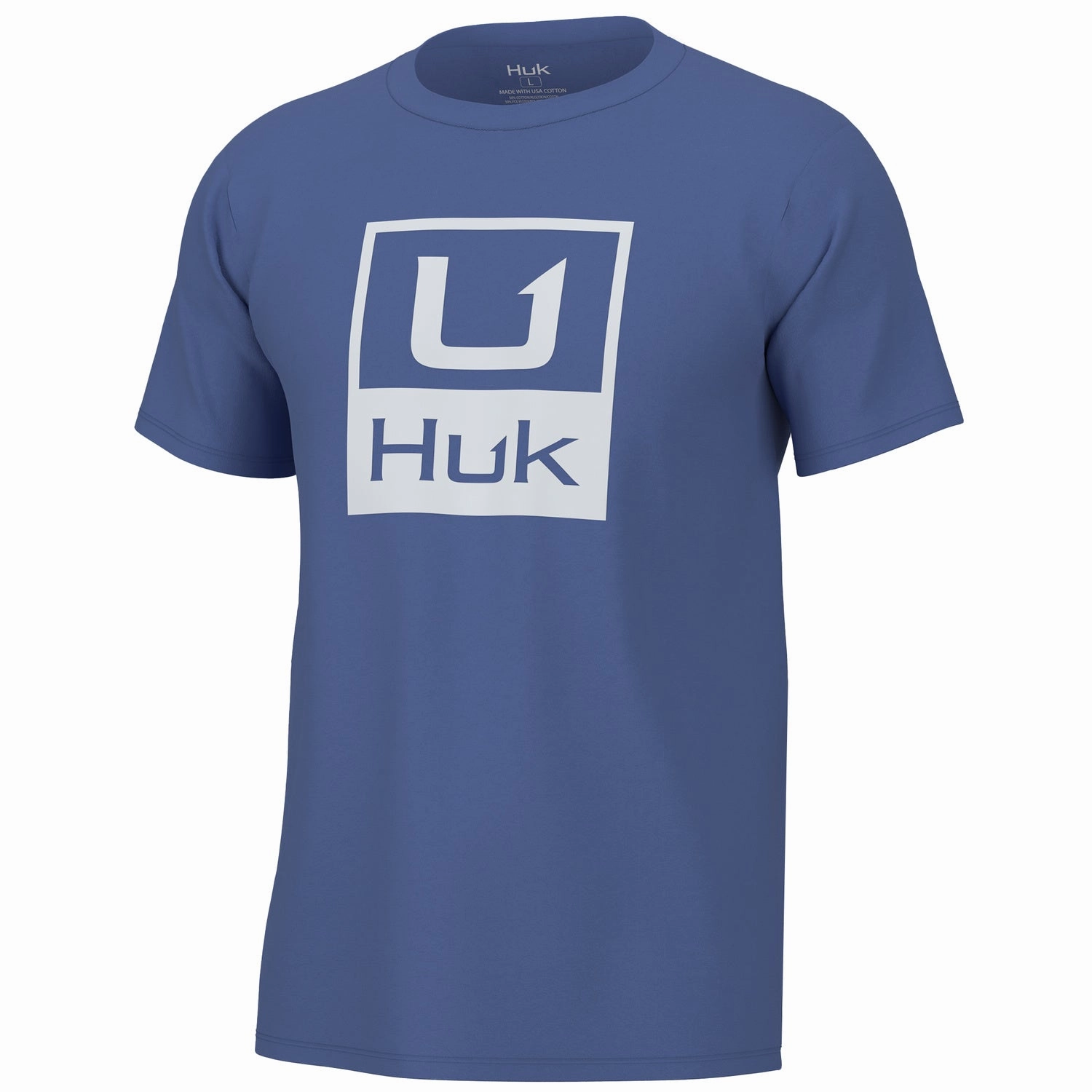 'Huk' Men's Stacked Logo Tee - Wedgewood Performance Fishing T Shirts