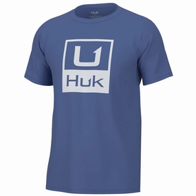 'Huk' Men's Stacked Logo Tee - Wedgewood Bbq T Shirts