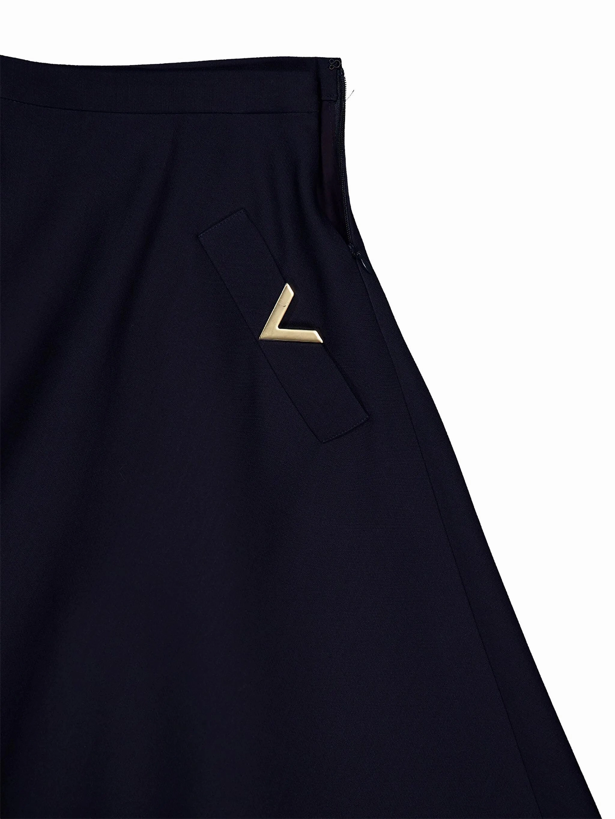 Crepe Couture midi skirt Dress With V-neckline