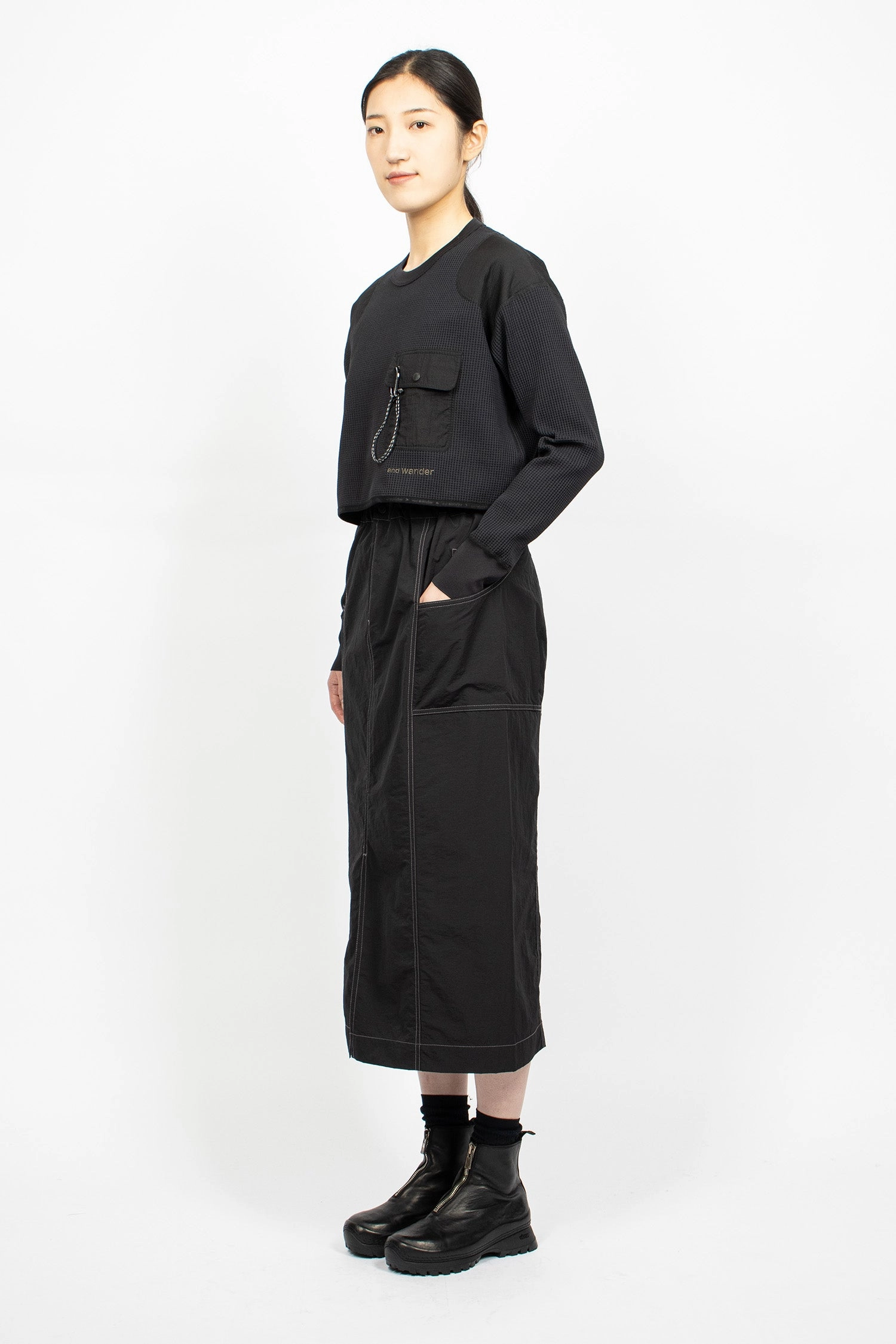 Crinkled Nylon Skirt Black