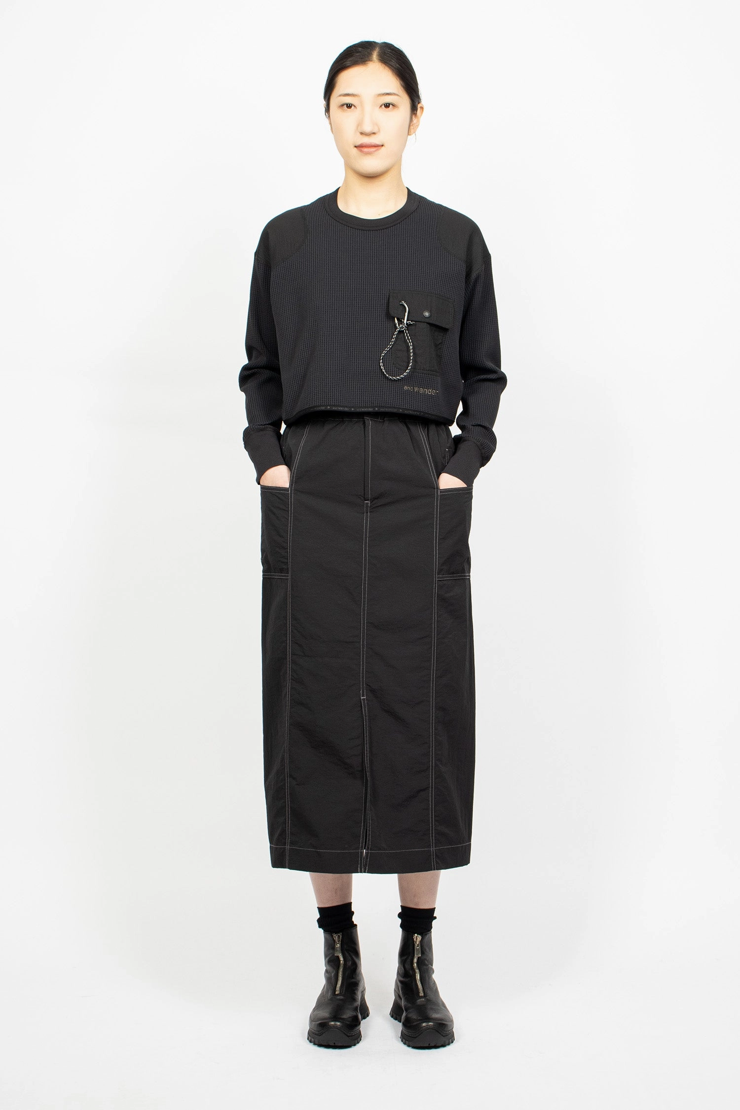 Crinkled Nylon Skirt Black 