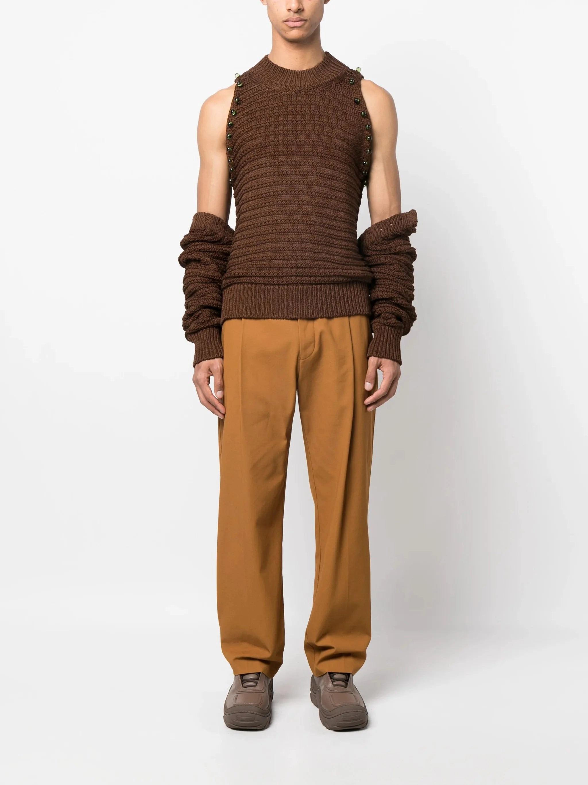 Kaideen Knitwear crochet-knit layered cotton jumper