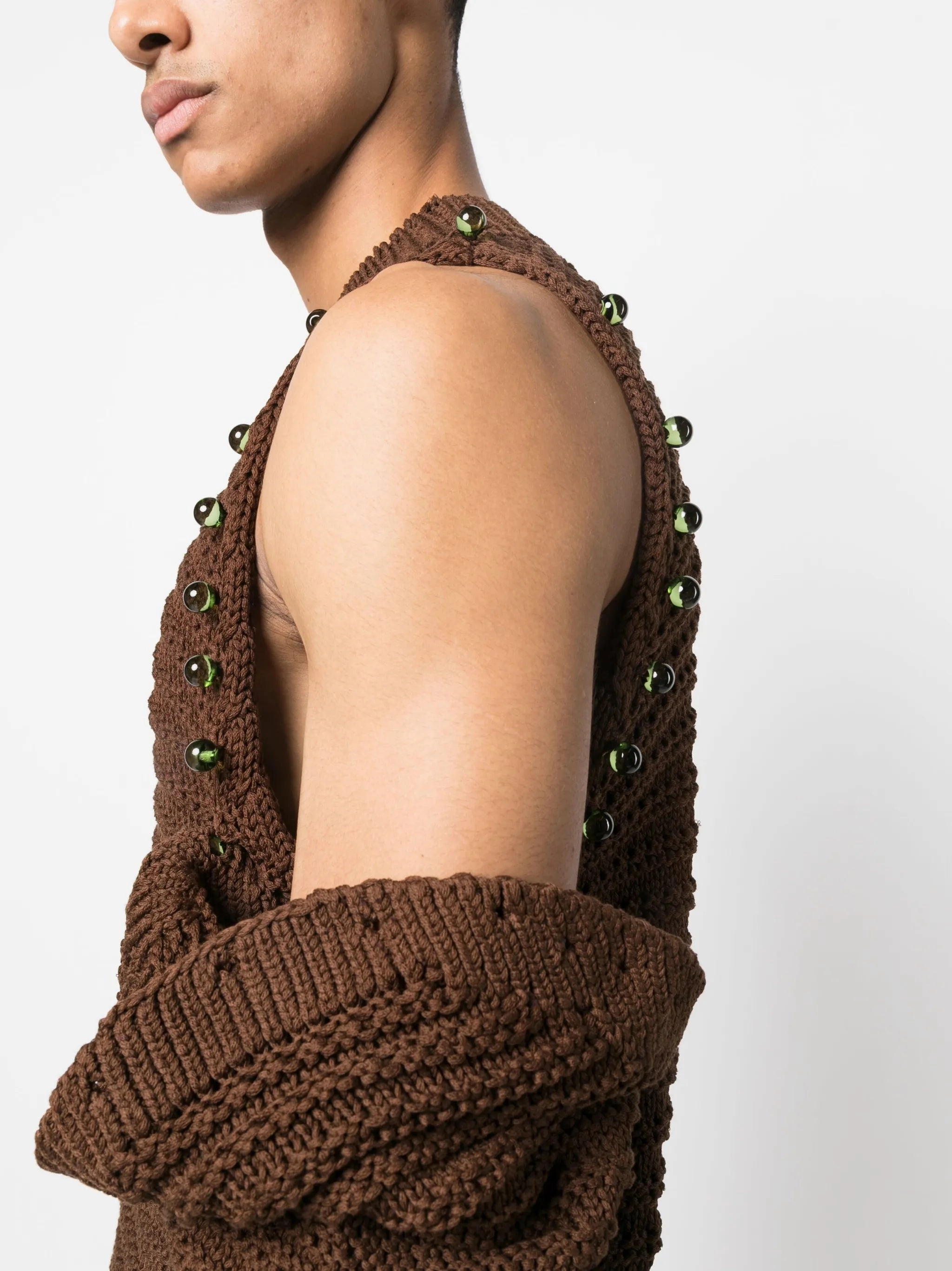 Solid Knitwear crochet-knit layered cotton jumper