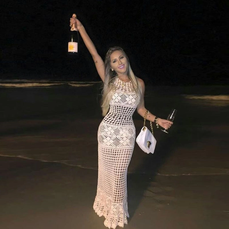 Whisper Maxi Dress Crochet Maxi Dress White Boho Long Gown See Through Net Great For Beach Or Festivals Choose Small Medium Large Or Extra Large XL