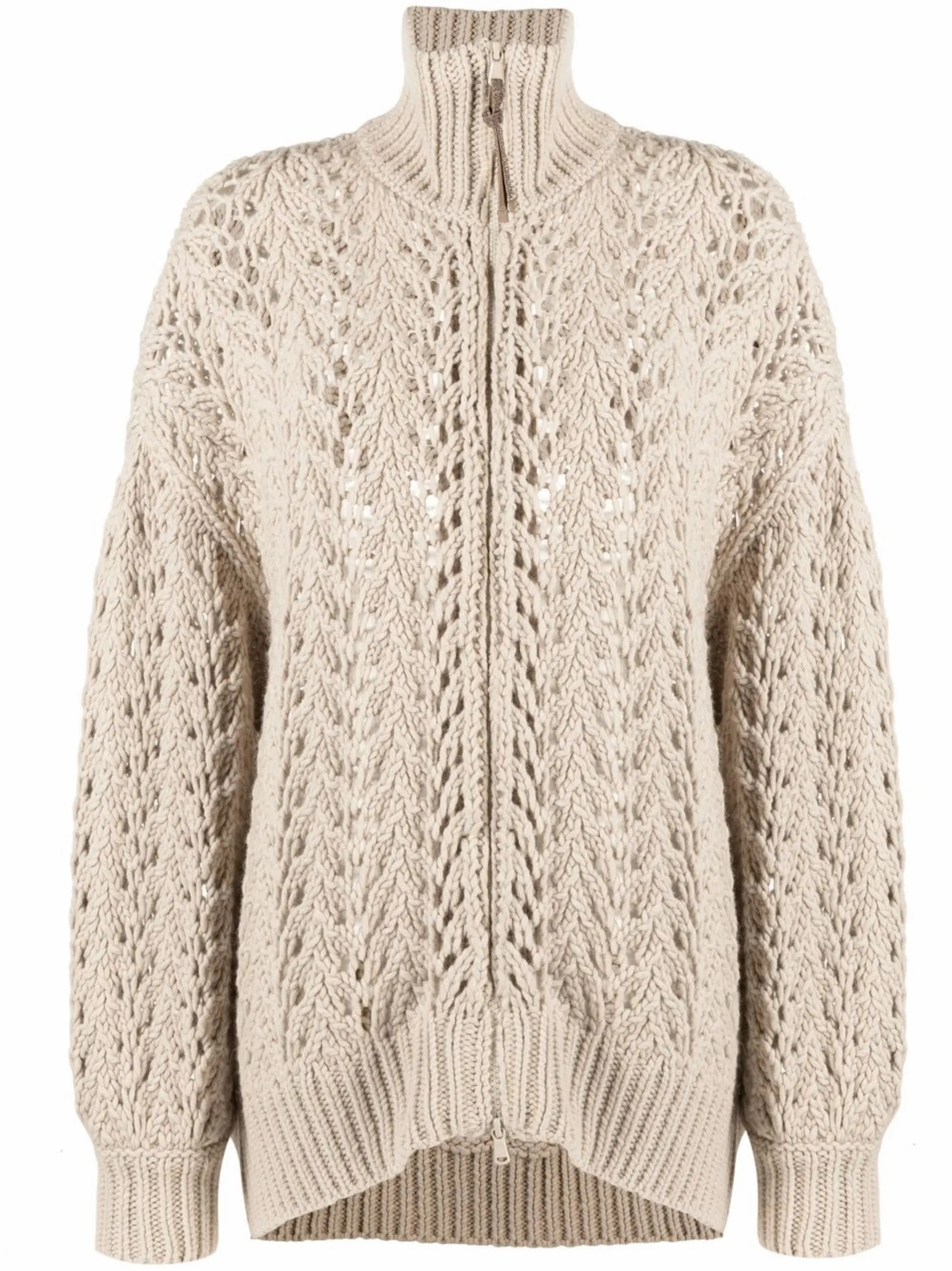 crochet zip-up cardigan Irish Wool Knitwear