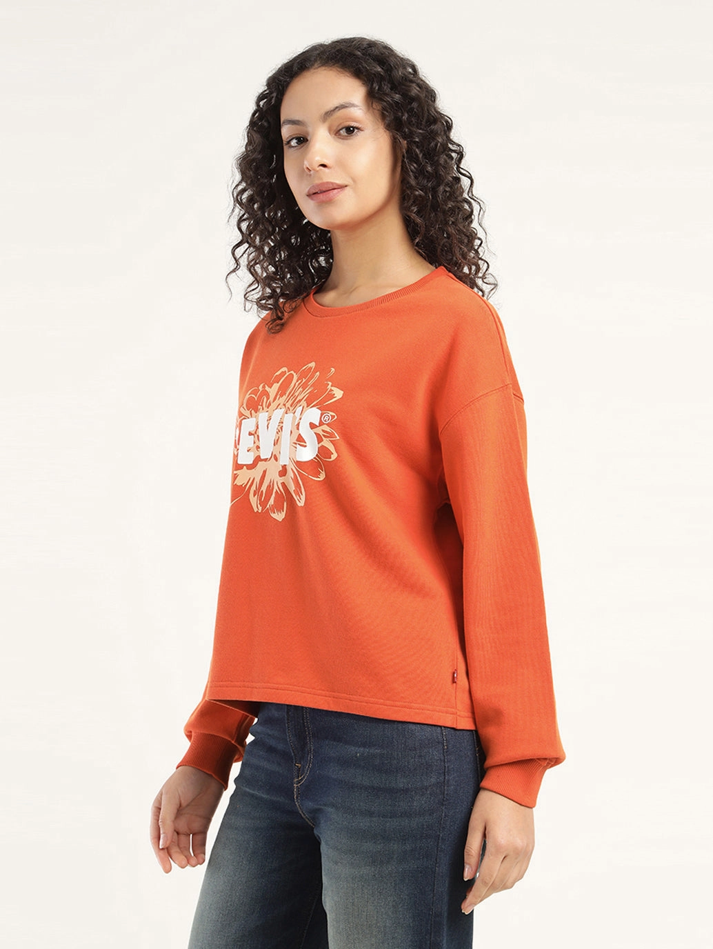 Cut Off Sweatshirts 80s Women's Graphic Orange Crew Neck Sweatshirt