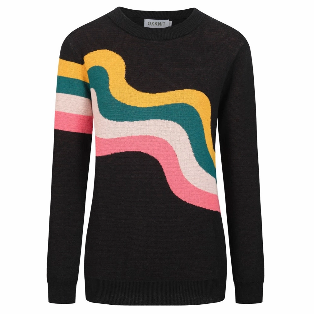 Darning Knitwear Women's black wavy jacquard retro knitwear