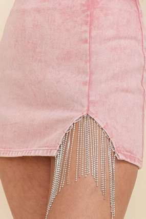 Dance with Me Rhinestone Fringe Pencil Skirt - Pink 