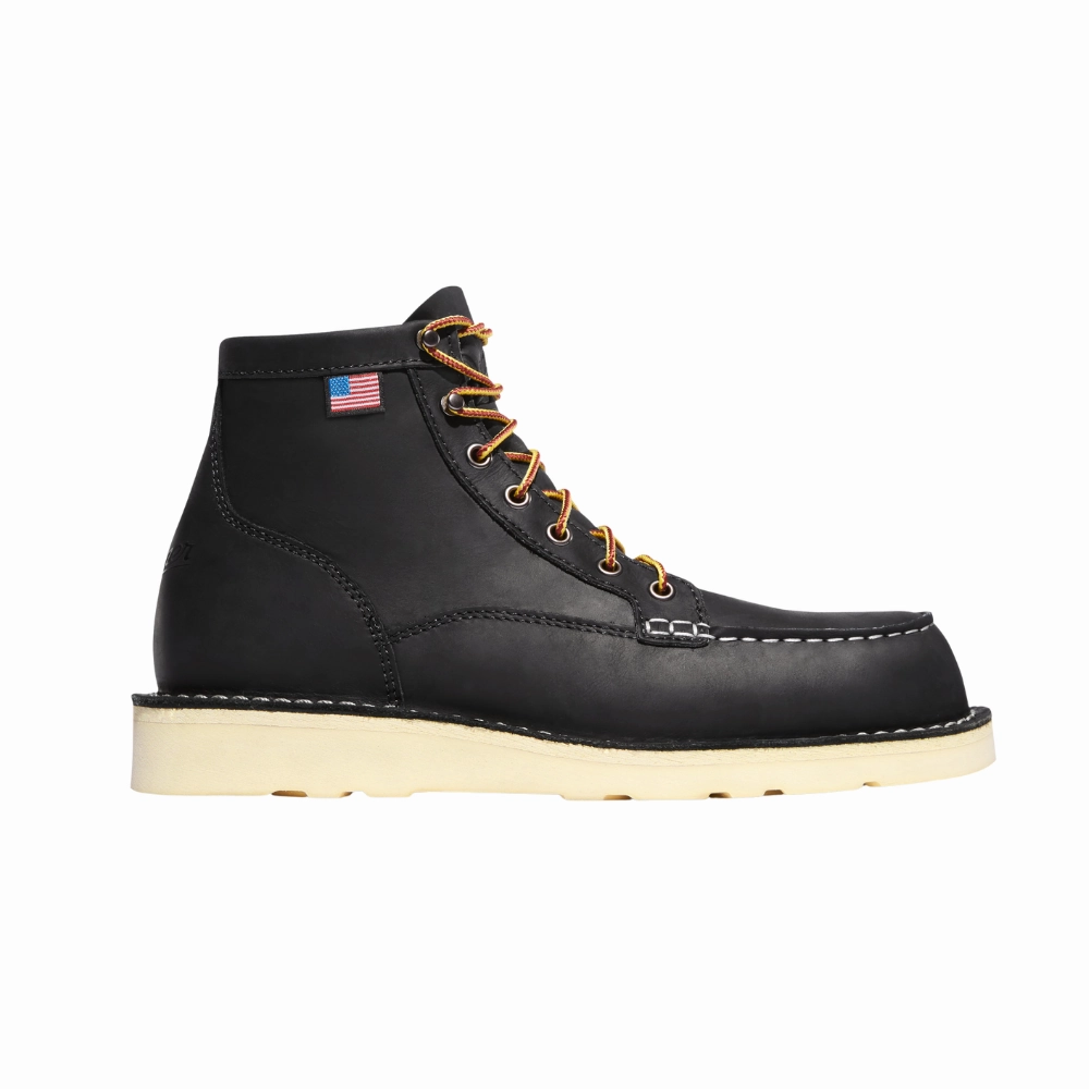 Danner Men's Bull Run Moc Toe Work Boots  6" Black | USA-Made Oil-Resistant Full-Grain Leather Moc Toe Boots with Wedge Outsole Best Work Boots On Concrete