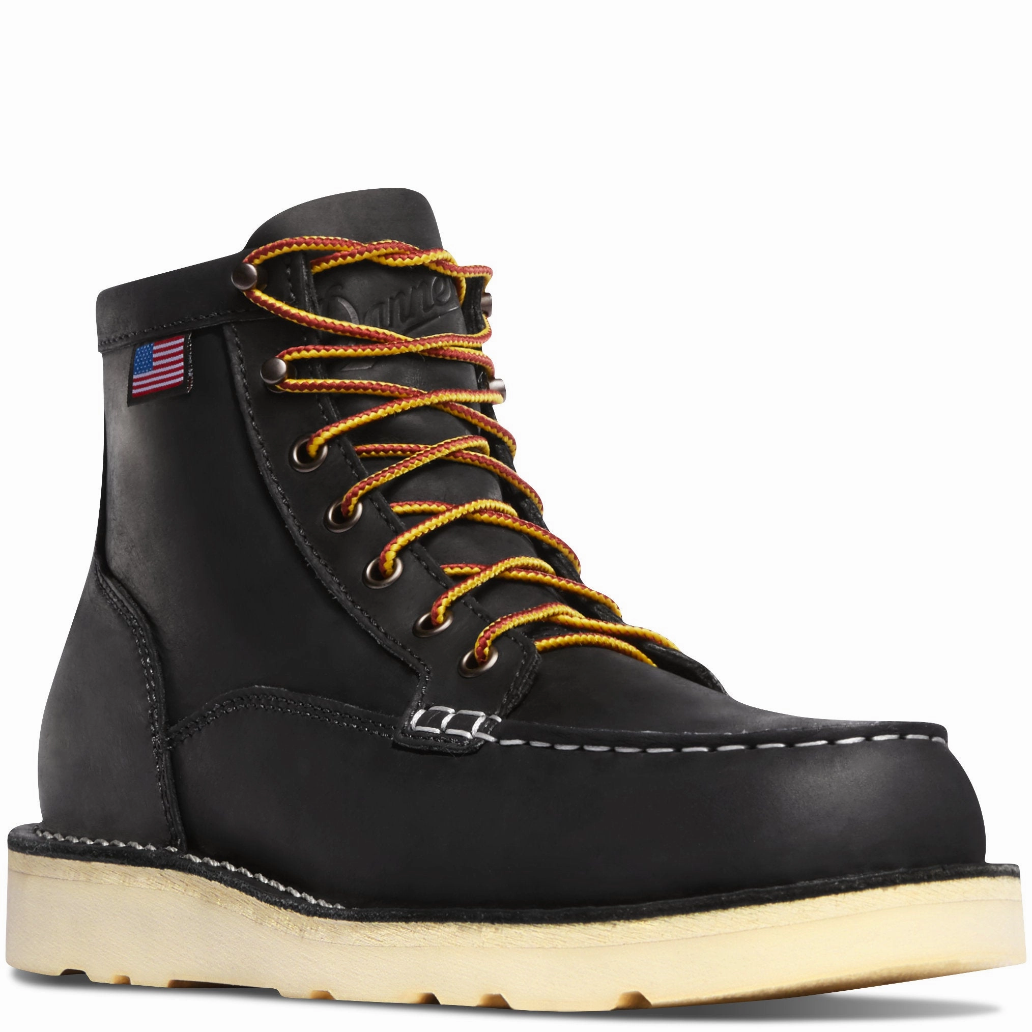 Big And Tall Work Boots Danner Men's Bull Run Moc Toe Work Boots  6" Black | USA-Made Oil-Resistant Full-Grain Leather Moc Toe Boots with Wedge Outsole