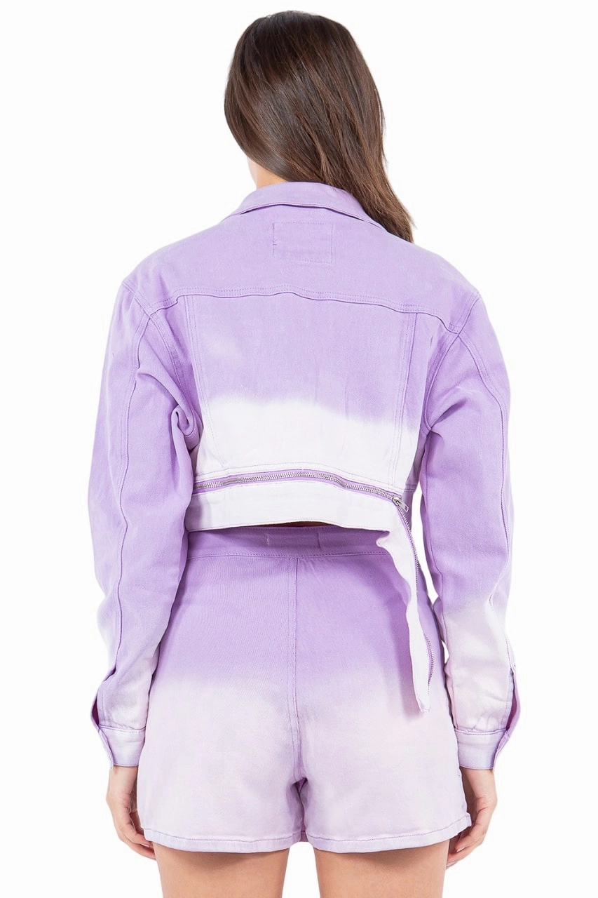 American Bazi Women's Ombre Washed Zipper Trim Jackets Racing Patches For Jackets