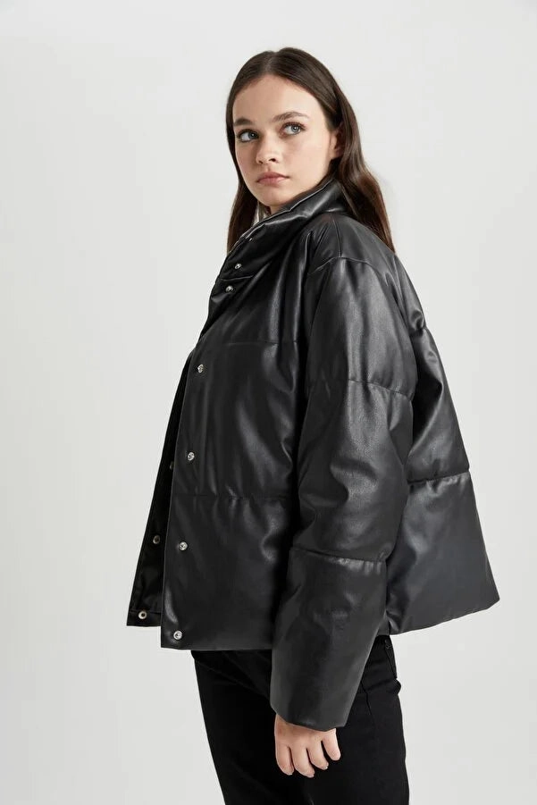 Defacto Women's Waterproof Relax Fit Faux Leather Coats Ubr Coats