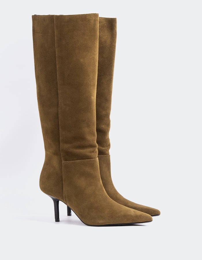 Derry Khaki Suede Knee High Winter Boots Waterproof
