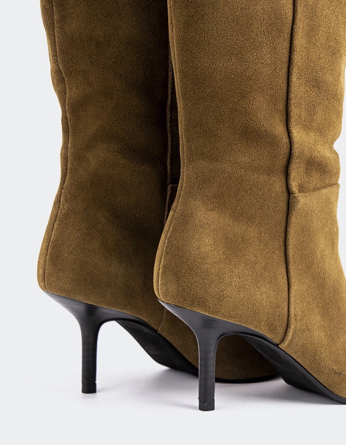 Derry Khaki Suede Corral Cowgirl Boots