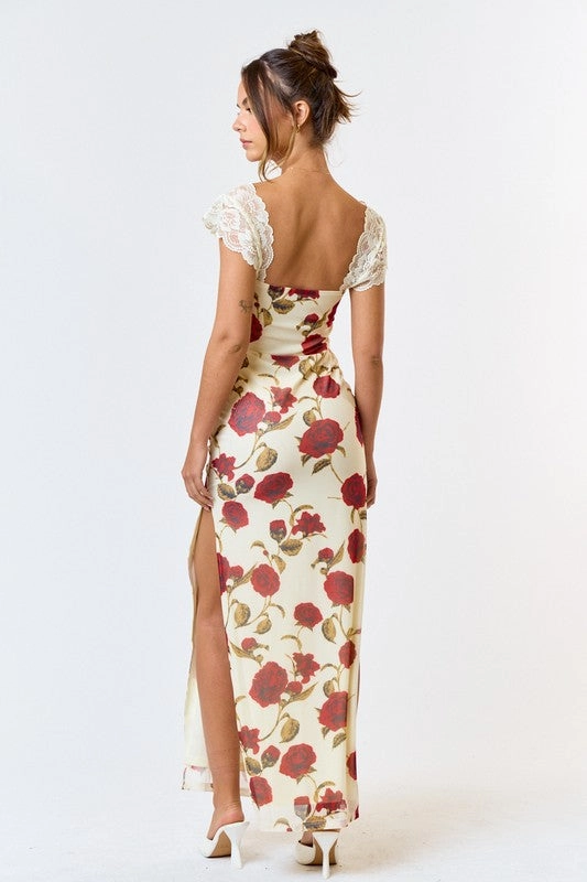 Rose To The Occasion Lace Maxi Dress Fitted Maxi Dress Casual